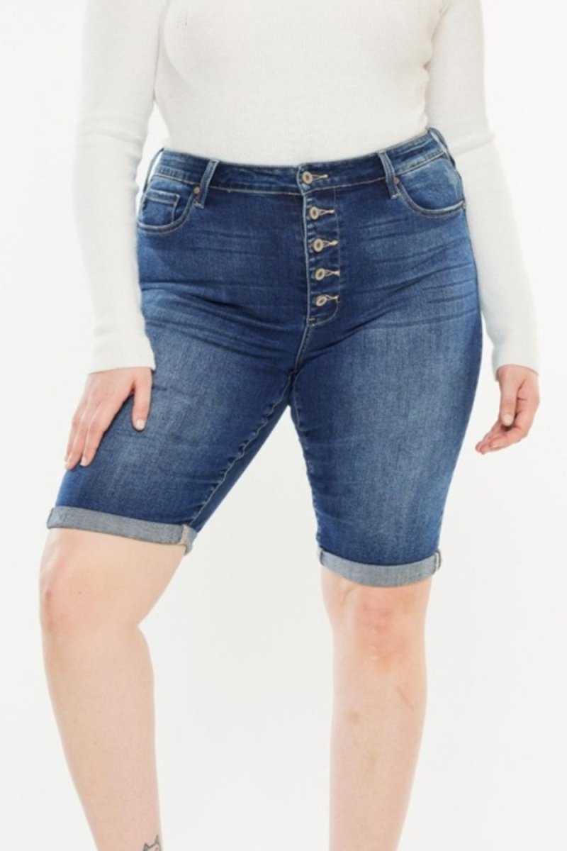 Kancan Full Size Cat's Whiskers Button Fly Denim Shorts - Bottoms