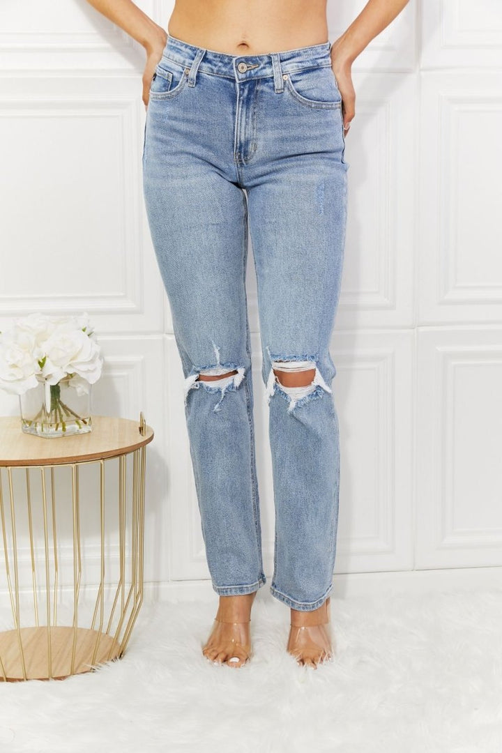 Kancan High Rise Distressed Slim Straight Jeans - Bottoms Sale