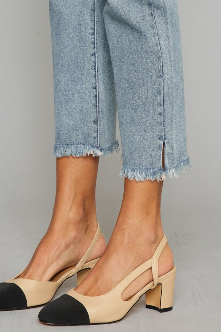 Kancan High Waist Button Fly Raw Hem Cropped Straight Jeans - Bottoms Sale