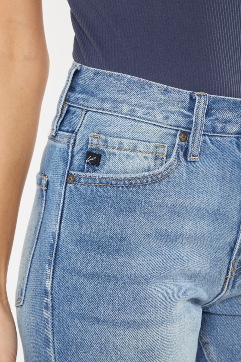 Kancan High Waist Chewed Up Straight Mom Jeans - Bottoms Sale