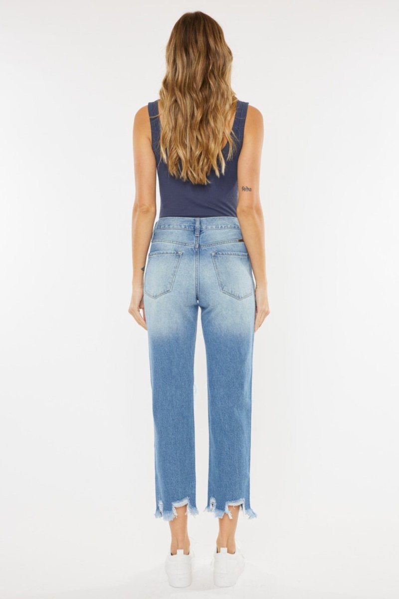 Kancan High Waist Chewed Up Straight Mom Jeans - Bottoms Sale
