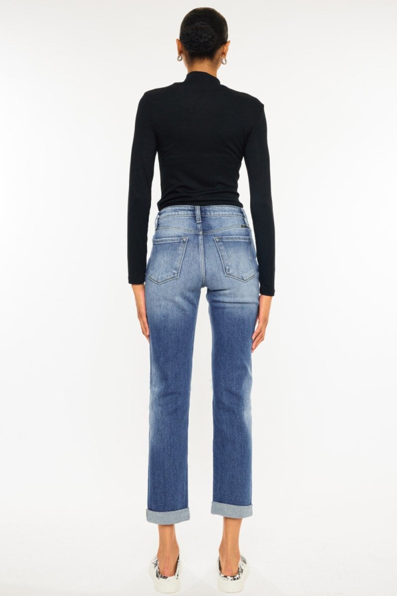 Kancan High Waist Distressed Hem Detail Cropped Straight Jeans - Bottoms Sale