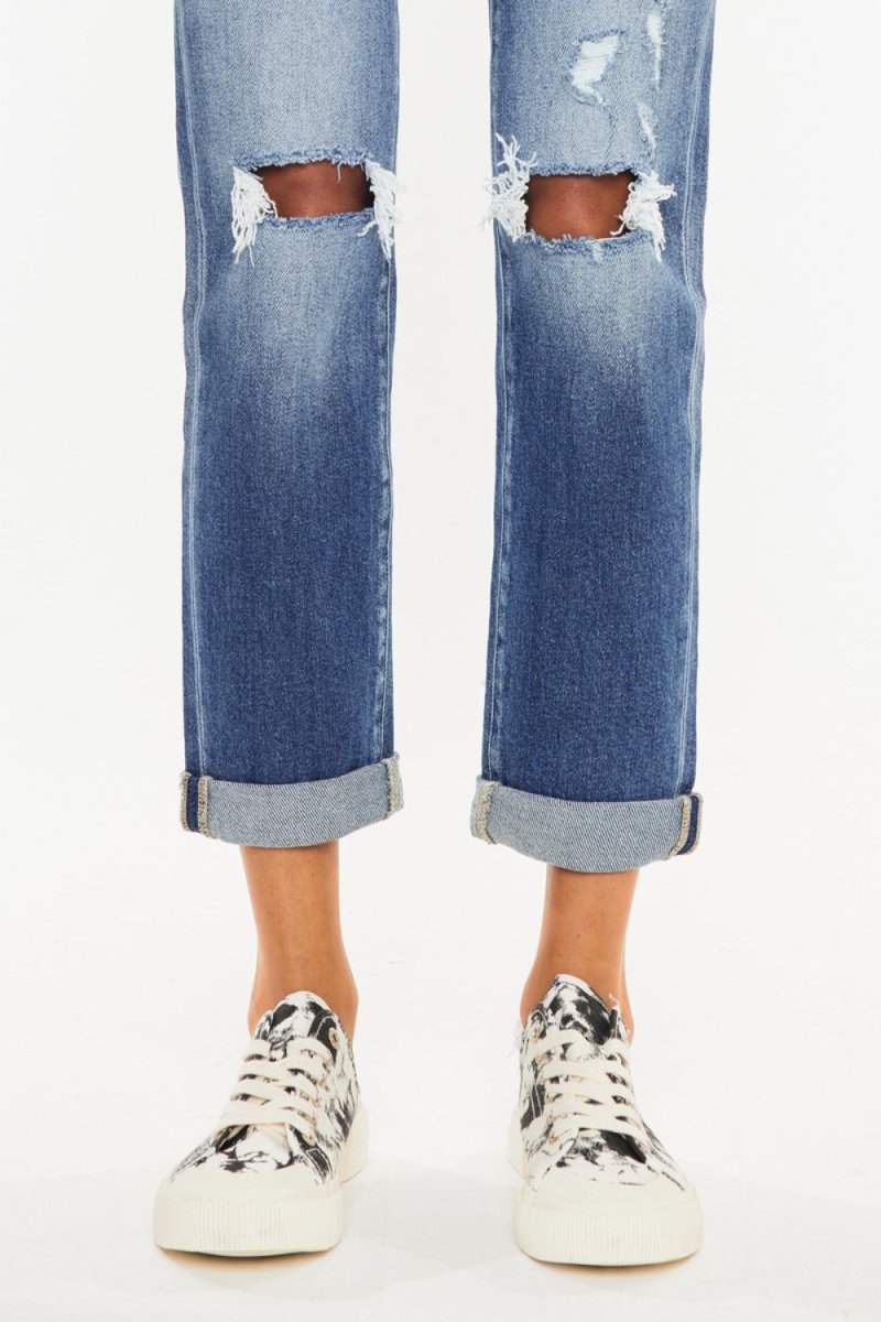 Kancan High Waist Distressed Hem Detail Cropped Straight Jeans - Bottoms Sale
