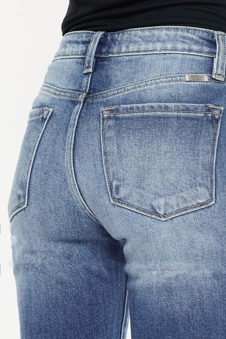 Kancan High Waist Distressed Hem Detail Cropped Straight Jeans - Bottoms Sale