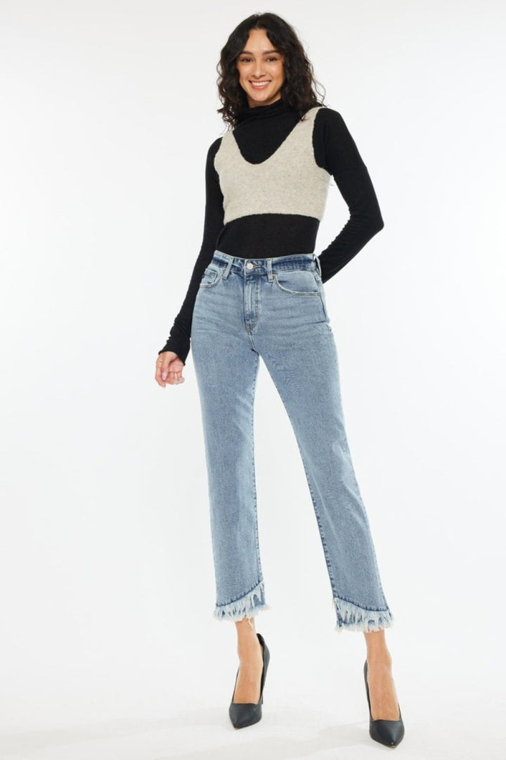 Kancan Raw Hem High Rise Straight Jeans - Bottoms Sale