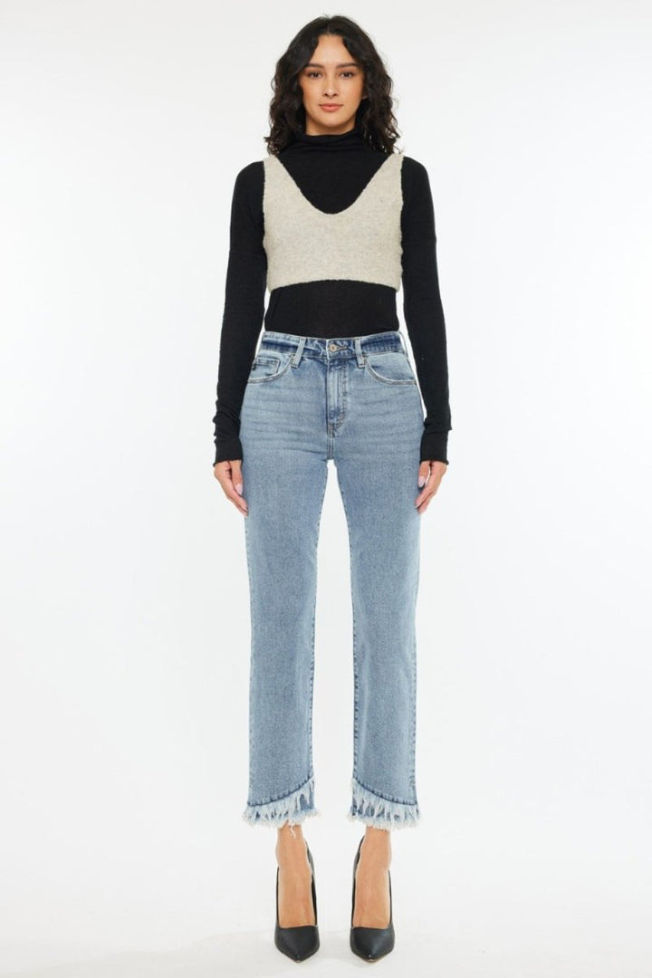 Kancan Raw Hem High Rise Straight Jeans - Bottoms Sale