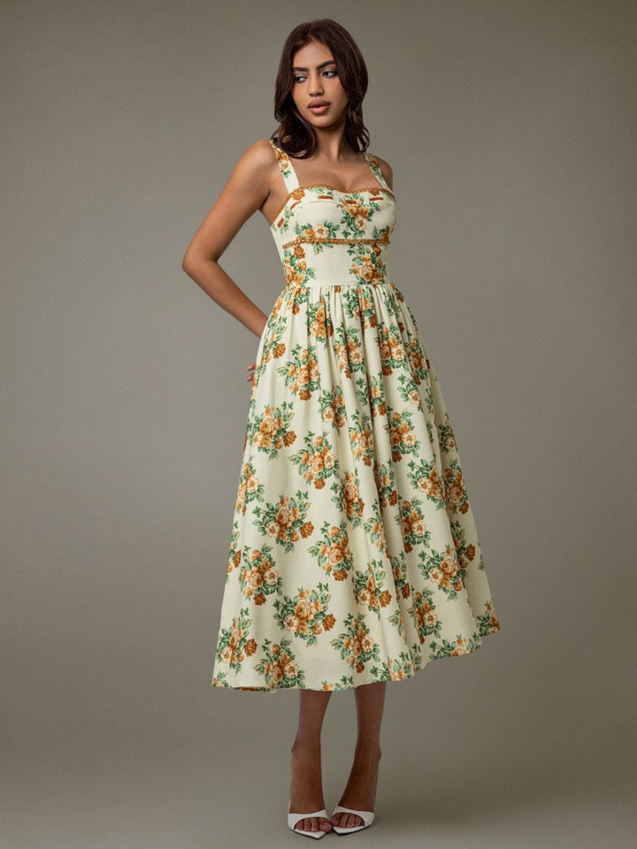 Lace Trim Floral Sleeveless Midi Dress - New Arrivals