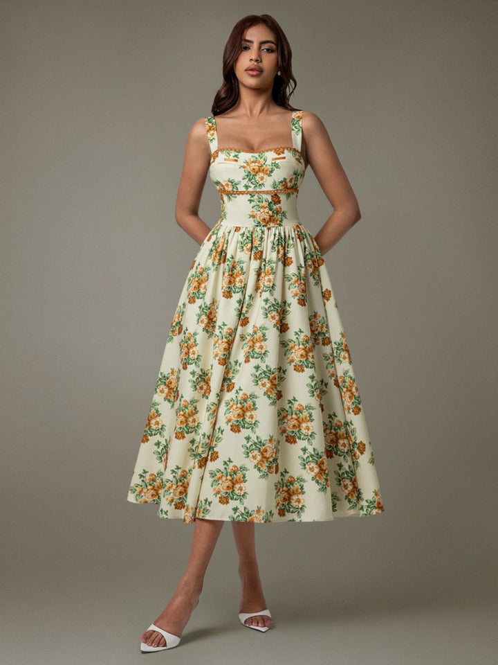 Lace Trim Floral Sleeveless Midi Dress - New Arrivals