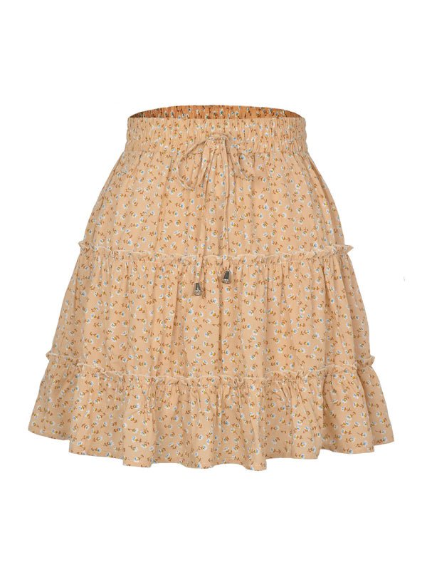 Ladies High Waist Ruffled Floral Printed A - Line Skirt - Bottoms