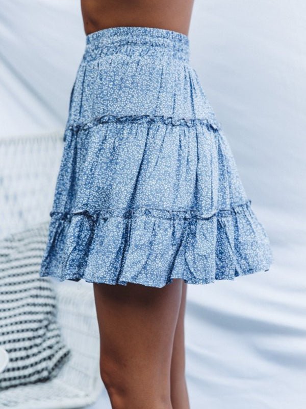 Ladies High Waist Ruffled Floral Printed A - Line Skirt - Bottoms
