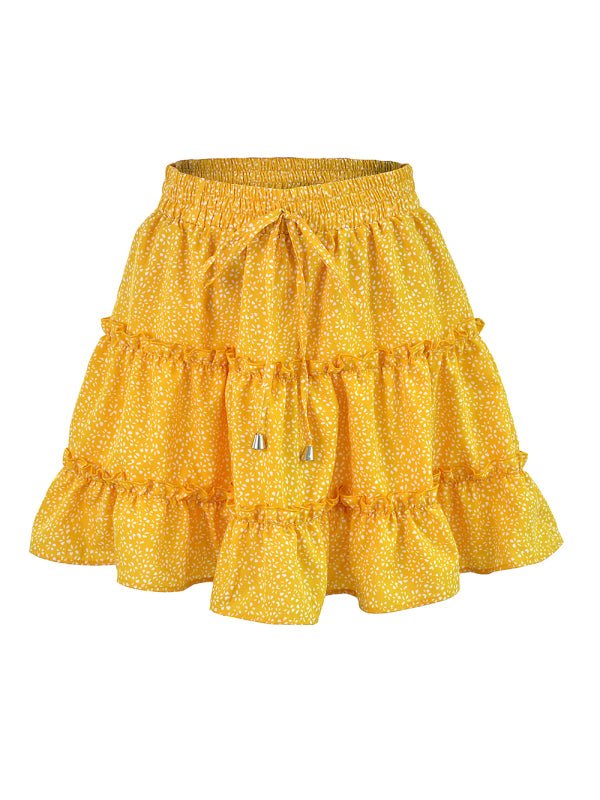 Ladies High Waist Ruffled Floral Printed A - Line Skirt - Bottoms