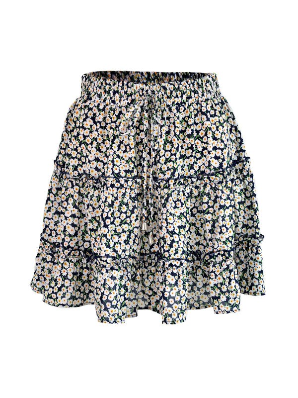 Ladies High Waist Ruffled Floral Printed A - Line Skirt - Bottoms