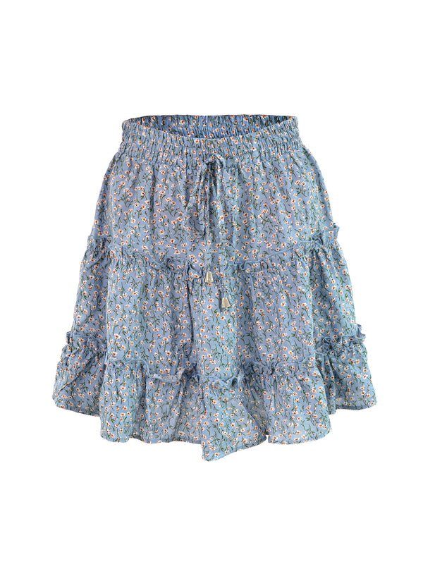 Ladies High Waist Ruffled Floral Printed A - Line Skirt - Bottoms