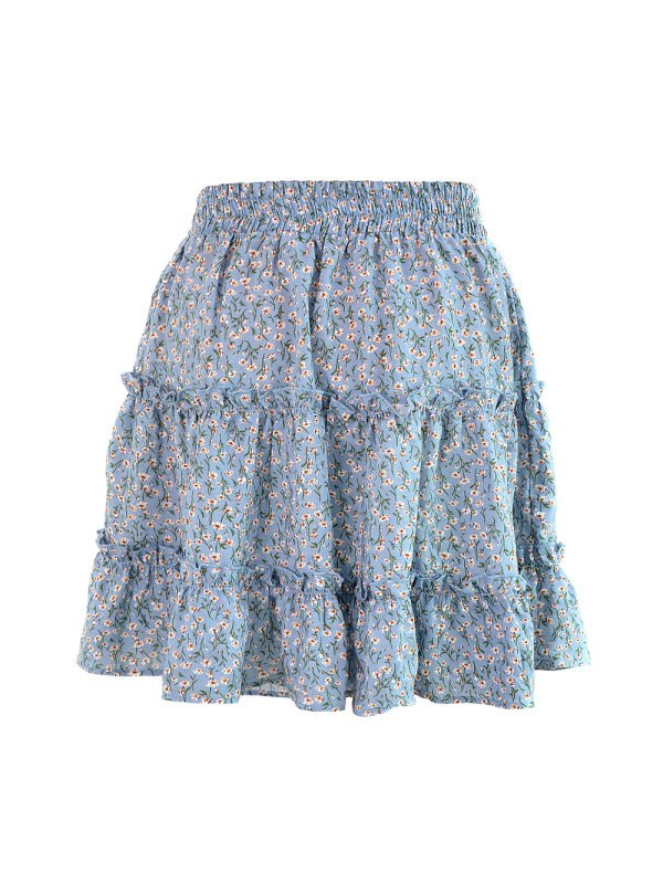 Ladies High Waist Ruffled Floral Printed A - Line Skirt - Bottoms