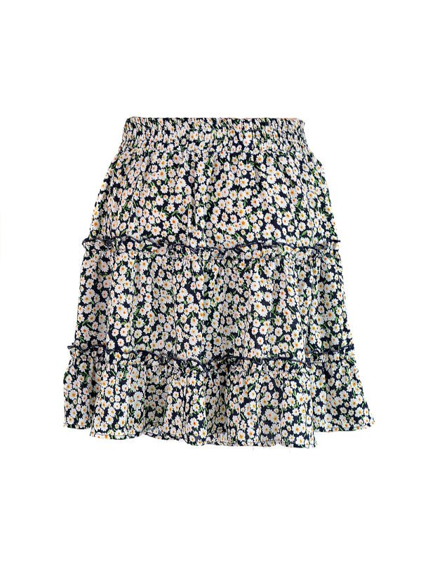 Ladies High Waist Ruffled Floral Printed A - Line Skirt - Bottoms