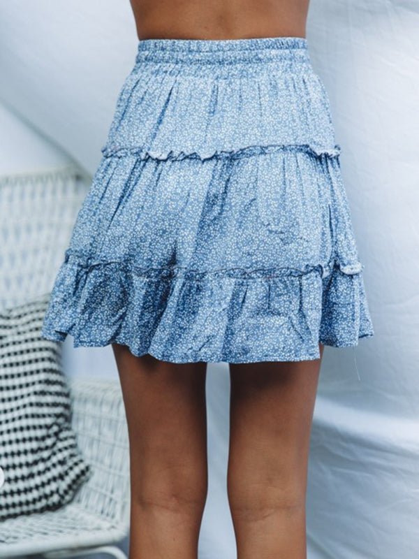 Ladies High Waist Ruffled Floral Printed A - Line Skirt - Bottoms