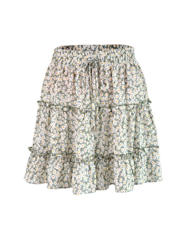 Ladies High Waist Ruffled Floral Printed A - Line Skirt - Bottoms