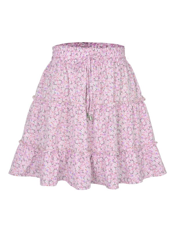 Ladies High Waist Ruffled Floral Printed A - Line Skirt - Bottoms
