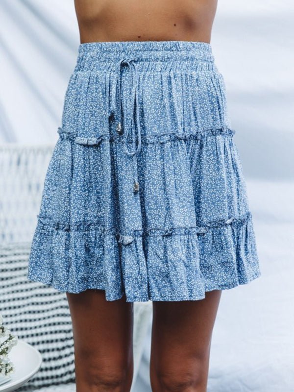 Ladies High Waist Ruffled Floral Printed A - Line Skirt - Bottoms