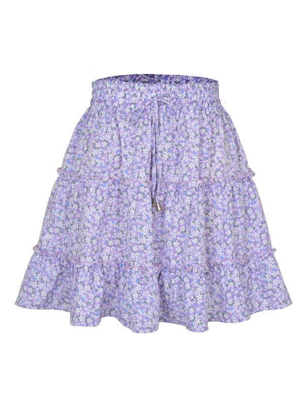 Ladies High Waist Ruffled Floral Printed A - Line Skirt - Bottoms
