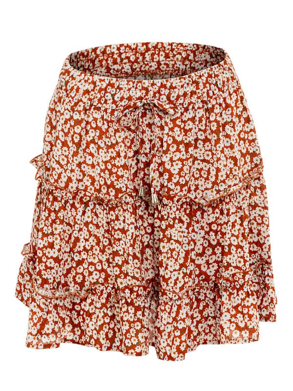 Ladies High Waist Ruffled Floral Printed A - Line Skirt - Bottoms