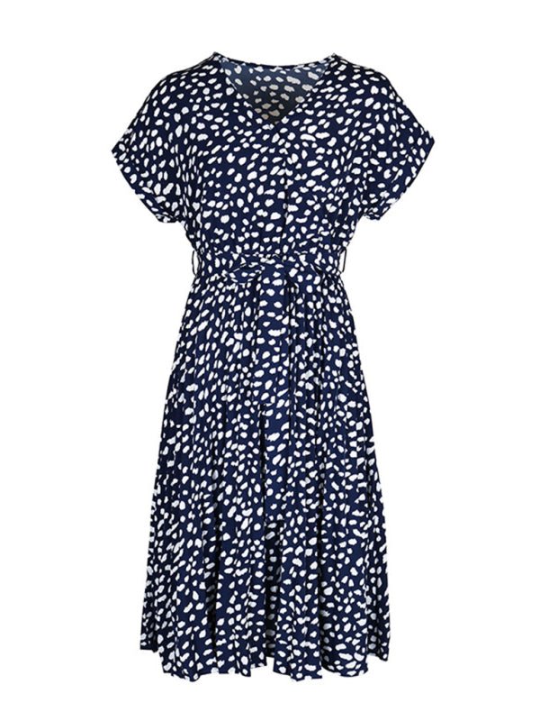 Ladies new raglan short sleeve leopard print dress - Casual Dress