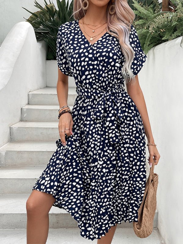 Ladies new raglan short sleeve leopard print dress - Casual Dress