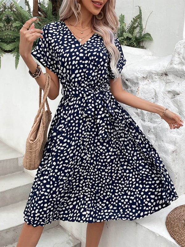 Ladies new raglan short sleeve leopard print dress - Casual Dress