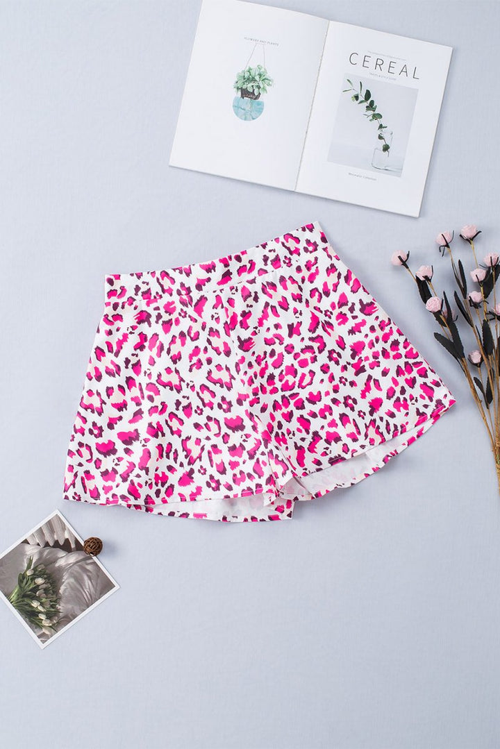Leopard Print Elastic Waist Shorts - Bottoms
