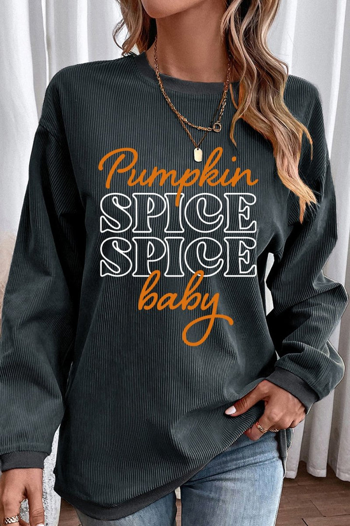 Letter Graphic Round Neck Long Sleeve Sweatshirt - Outerwear