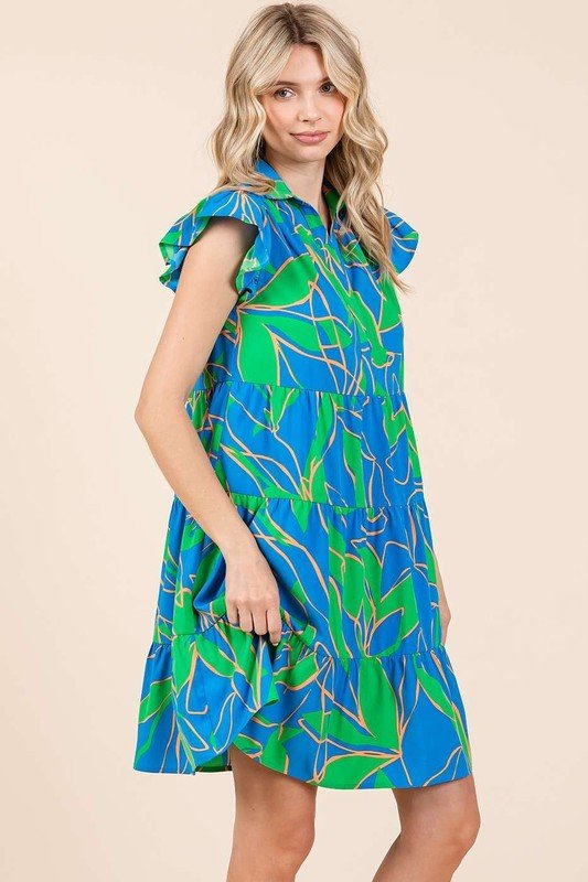 Mittoshop Leaf Print Ruffle Sleeve Tiered Mini Dress - New Arrivals