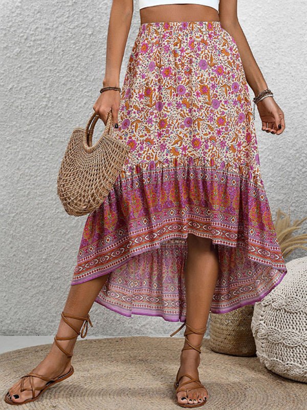 New casual women's bohemian skirt positioning printed floral skirt - Bottoms