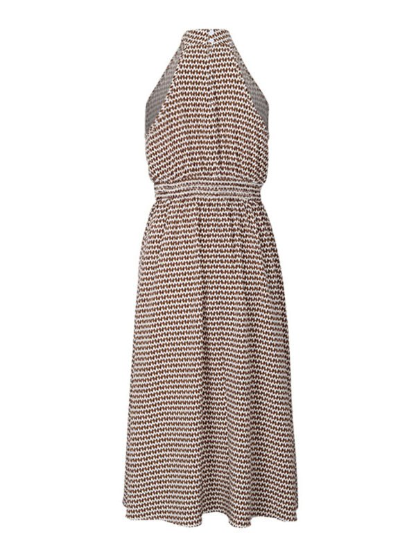 New elegant halterneck high - waist corrugated sleeveless A - line dress - Day Dress