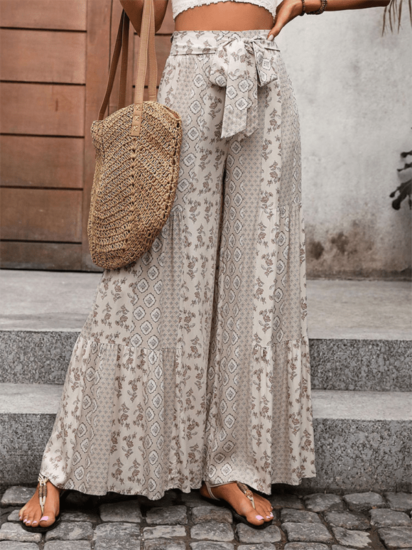 New high - waisted wide - leg trousers with stitching ethnic style casual wide - leg trousers - Bottoms