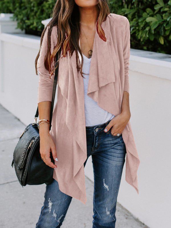 New Ladies Solid Color Long Sleeve Long Sleeve Windbreaker Versatile Cardigan Jacket - Outerwear