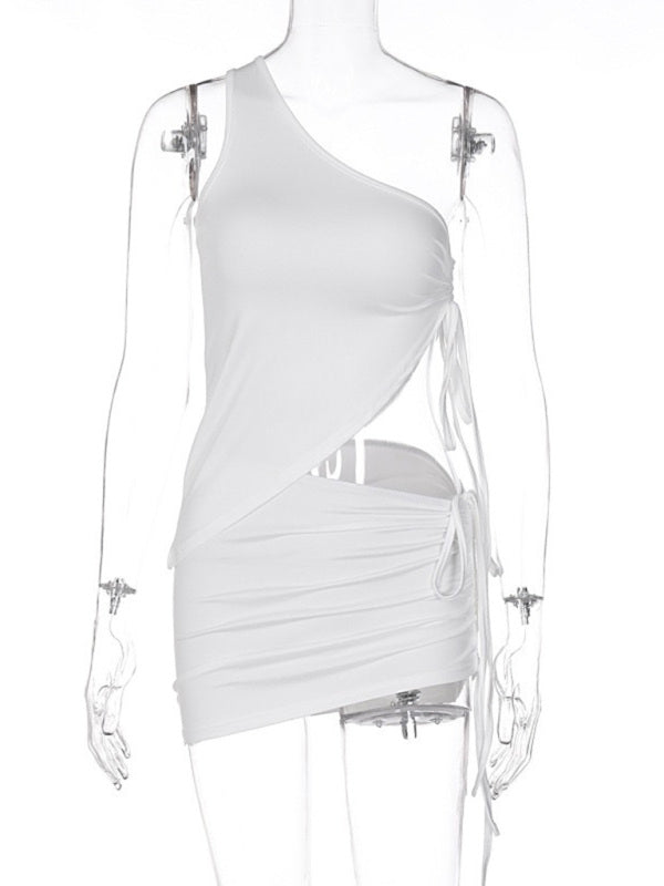 New one - shoulder design vest and pleated skirt two - piece set - Skirt Suit