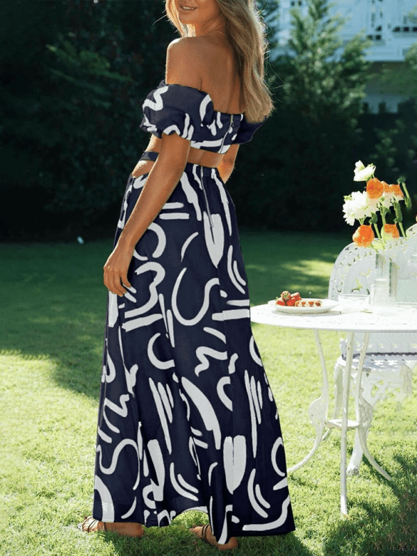 New puff sleeve top, hollow long skirt, split skirt suit - Skirt Suit