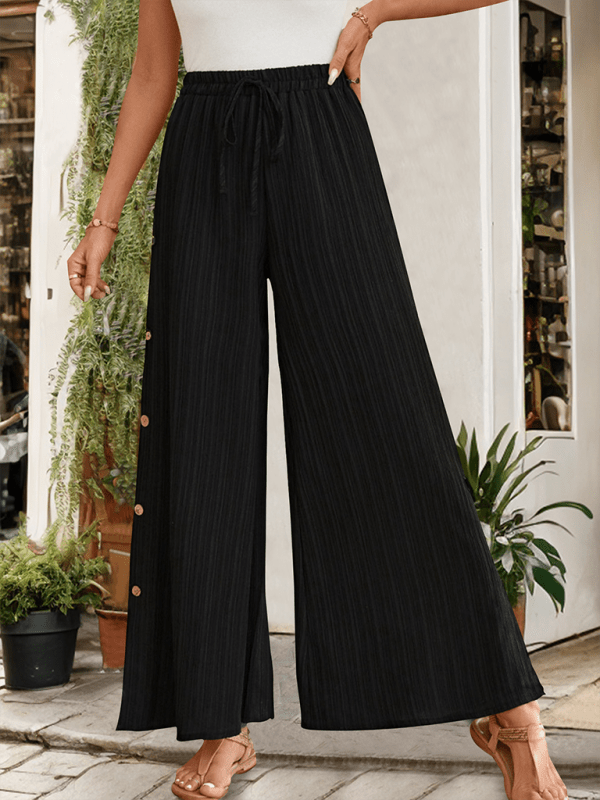 New simple texture pants commuting casual high waist wide leg trousers - Bottoms