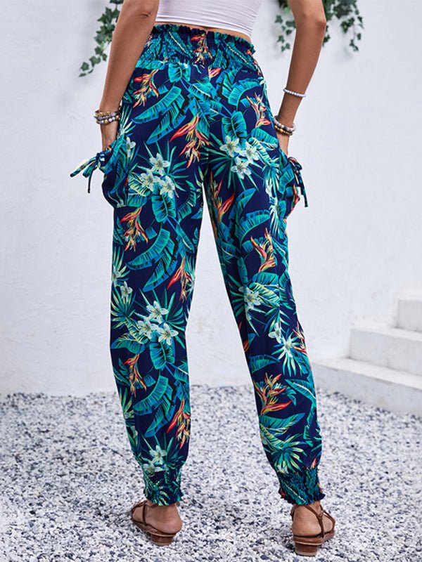New style casual work pants pocket tropical print leggings trousers - Bottoms