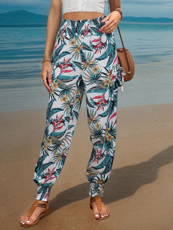 New style casual work pants pocket tropical print leggings trousers - Bottoms
