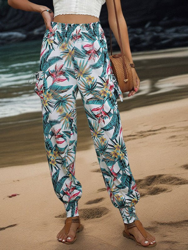 New style casual work pants pocket tropical print leggings trousers - Bottoms