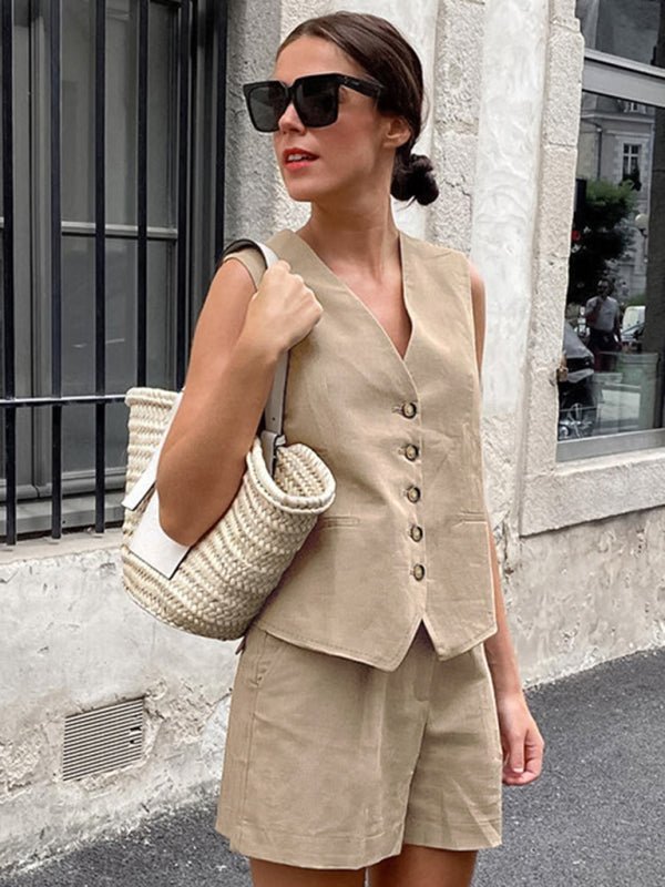 New V - neck sleeveless vest vest shorts suit - Short Suit