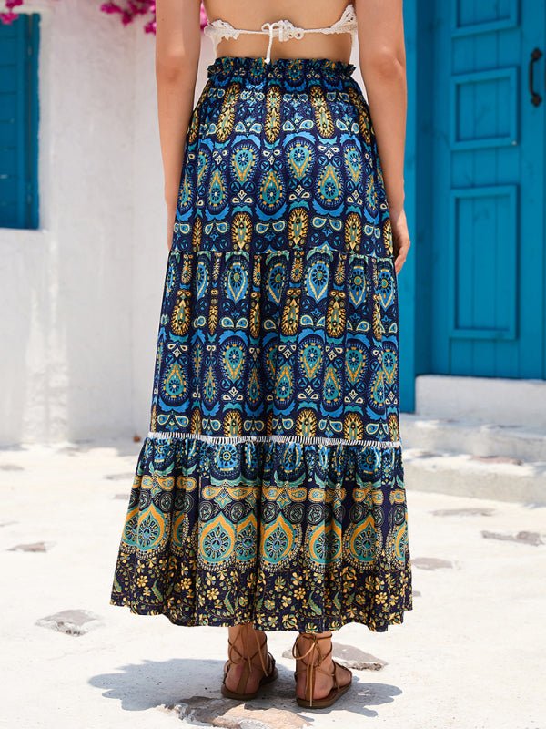 New Women's Bohemian Hollow Printed Patchwork Skirt - Bottoms