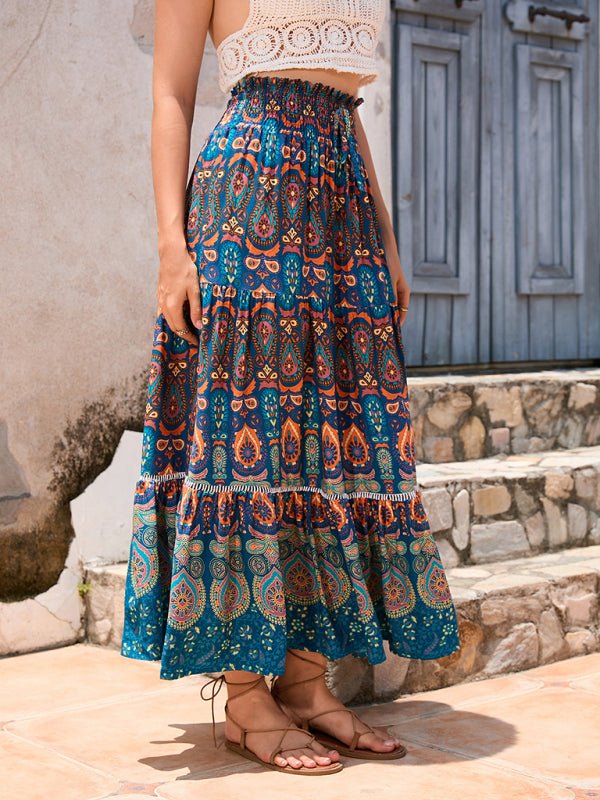 New Women's Bohemian Hollow Printed Patchwork Skirt - Bottoms