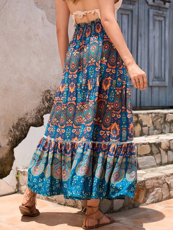 New Women's Bohemian Hollow Printed Patchwork Skirt - Bottoms