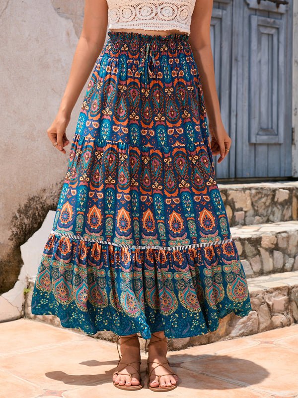 New Women's Bohemian Hollow Printed Patchwork Skirt - Bottoms