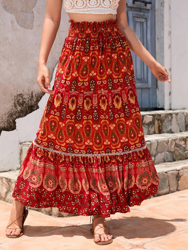 New Women's Bohemian Hollow Printed Patchwork Skirt - Bottoms