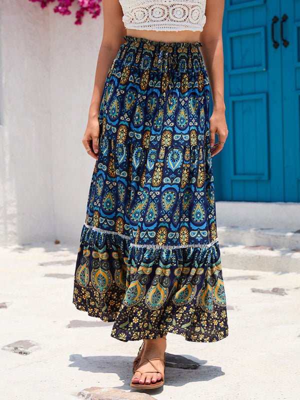 New Women's Bohemian Hollow Printed Patchwork Skirt - Bottoms