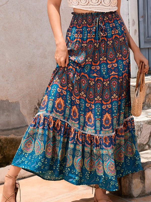 New Women's Bohemian Hollow Printed Patchwork Skirt - Bottoms
