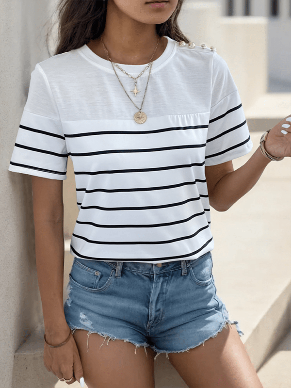 New women's casual short sleeve striped t-shirt - Top